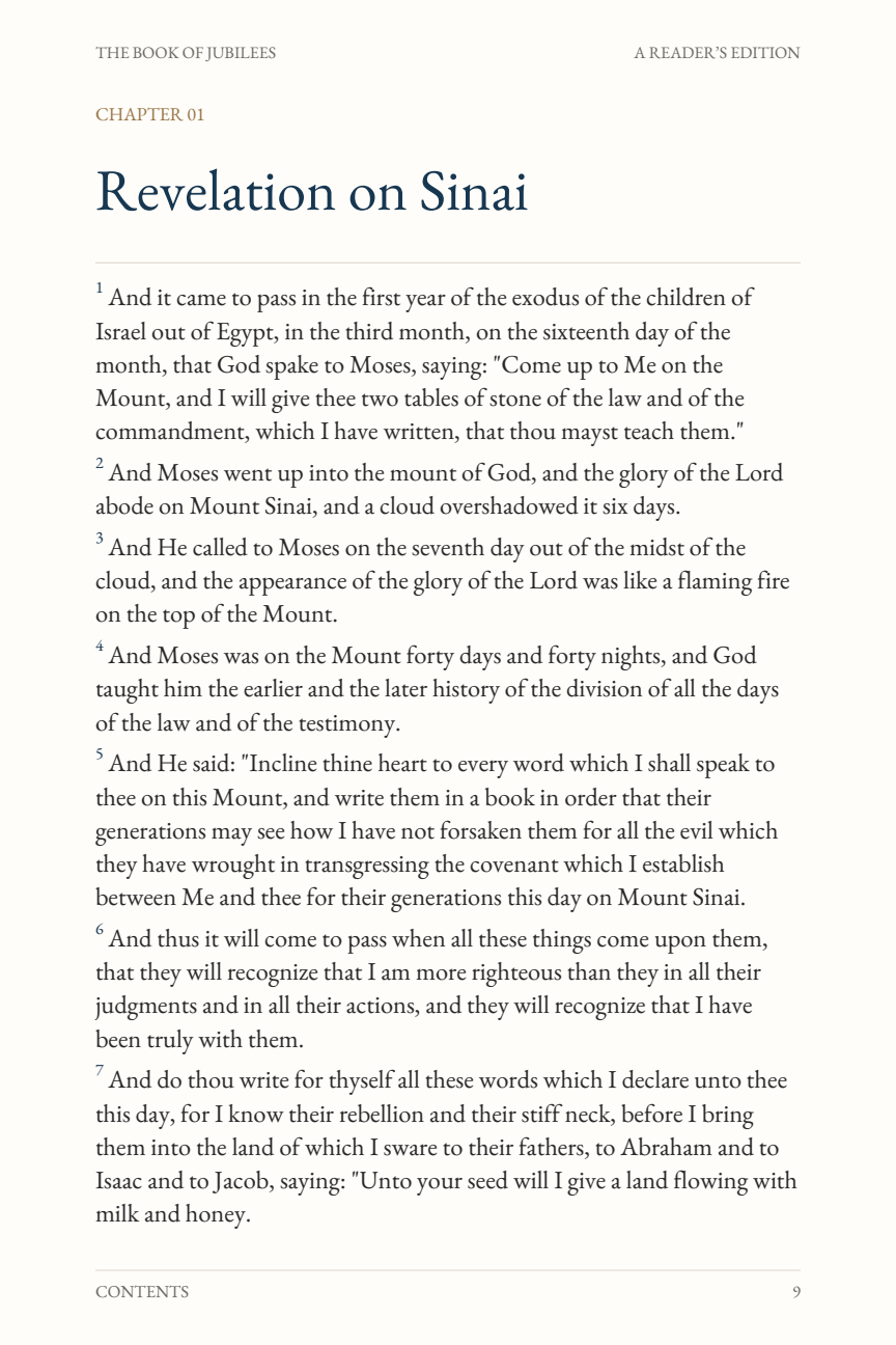 Book page 9: The Book of Jubilees, chapter 1. Full text is available below.